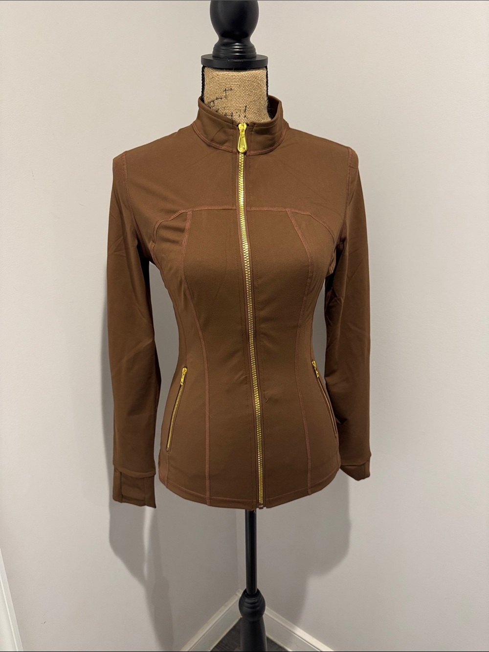 NWOT Uncia Active Brown Zip-Front Women's Jacket with Gold Hardware
